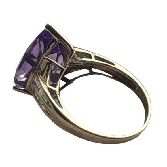 Estate Real Amethyst & Diamond 10k Yellow Gold Ring Size 8 Signed Women’s - Picture 11 of 13
